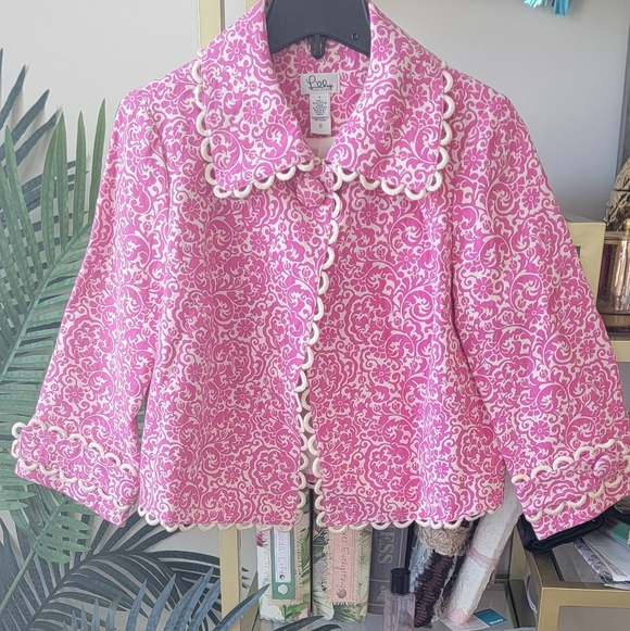 Lilly Pulitzer Pink and White Vintage Jacket - Women's Size 10
